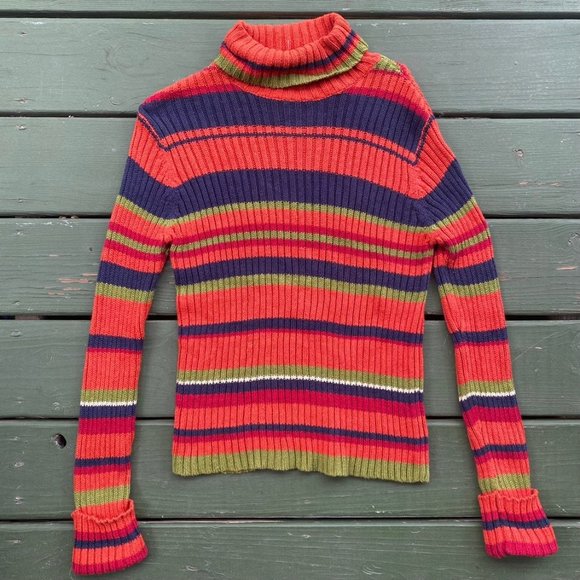 トップス [ItalyVintage]80s MultiColor Turtleneck Vintage 80s 90s GAP Sweater 100% Cotton Turtleneck Women's